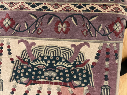 Tibetan Modern Rug, 8'4" x 9'8", in ivory, navy, plum and rose - photo 3