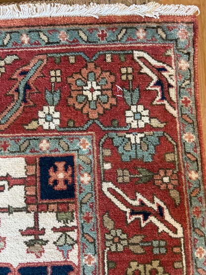 Indian Serapi Rug, 5'10" x 8'11", in ivory, navy, rust and teal - photo 3
