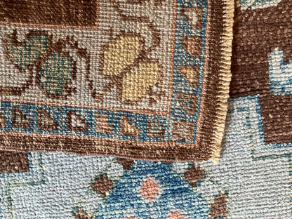 Turkish Oushak Rug, 3'1" x 5', in baby blue, brown, pink and yellow - photo 4