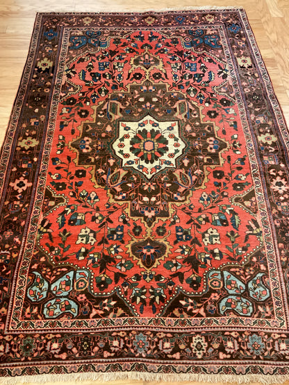 Antique Persian Sarouk Farahan Rug, 4'7" x 6'7", in brown, ivory, salmon and teal - photo 2