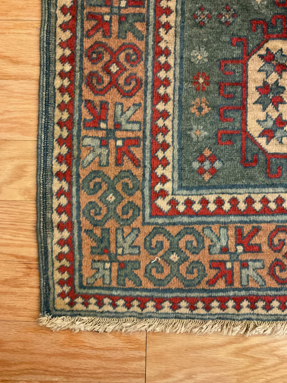 Antique Turkish Kazak Rug, 3'8" x 5'2", in cream, red, rust and teal - photo 3