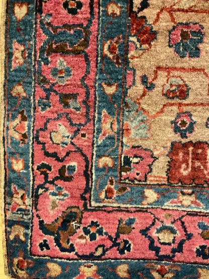 Antique Persian Sarouk Rug, 3'1" x 5', in navy, pink, red and tan - photo 3