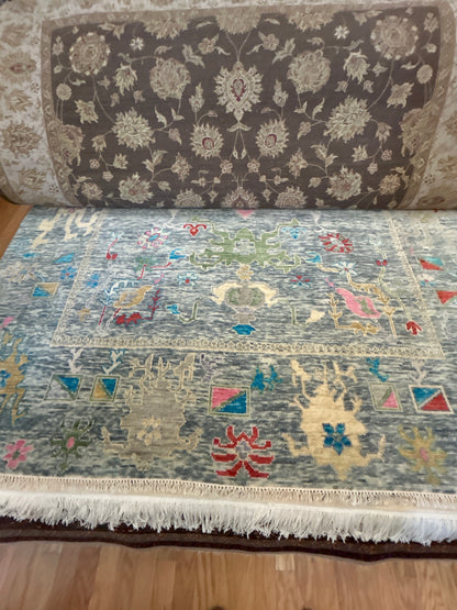 Indian Oushak Rug, 8' x 10', in grey, ivory, red and slate - photo 2