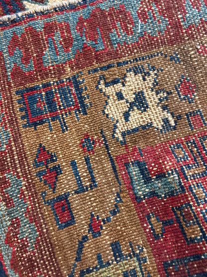 Antique Persian Kurdish Runner, 3'4" x 13'9", in ivory, navy, red and tan - photo 3