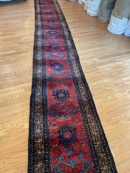 Antique Persian Kurdish Hamadan Runner, 2'5" x 20', in blue, brown, navy and red - photo 7