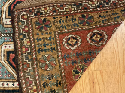 Antique Persian Kurdish Runner, 3'11" x 8'9", in gold, ivory, navy and red - photo 4