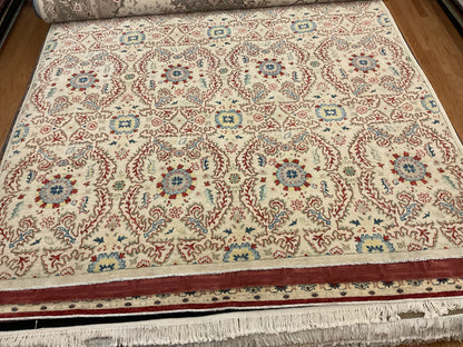 Afghan Mohal Rug, 8'10" x 12'6", in blue, ivory and red