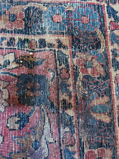 Antique Persian Yazd Runner, 2'8" x 12'2", in blue, ivory, navy and raspberry - photo 4