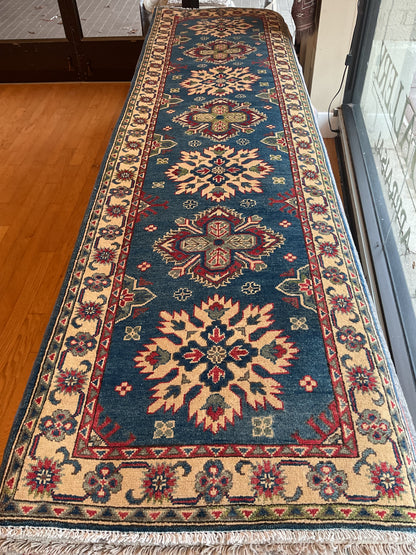 Afghan Kazak Runner, 2'8" x 9'7", in blue, green, ivory and red - photo 2