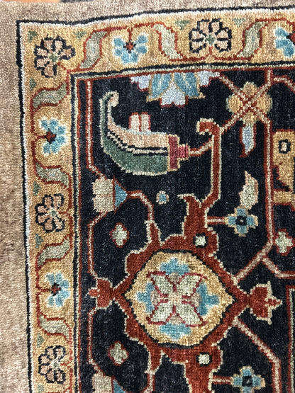 Indian Karajh Rug, 9' x 12'5", in baby blue, navy, red and tan - photo 3