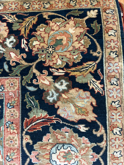 Indian Mohal Rug, 8'9" x 11'10", in beige, green, navy and peach - photo 3