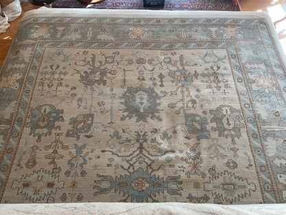 Turkish Oushak Rug, 10'7" x 13'7", in baby blue, beige, slate and tan - photo 2