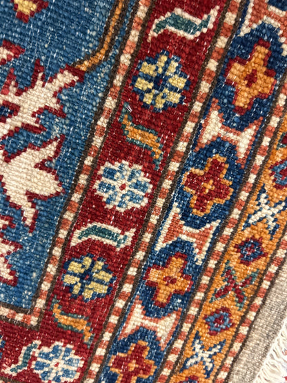 Afghan Kazak Rug, 8'3" x 9'10", in ivory, red, sea moss and teal - photo 3