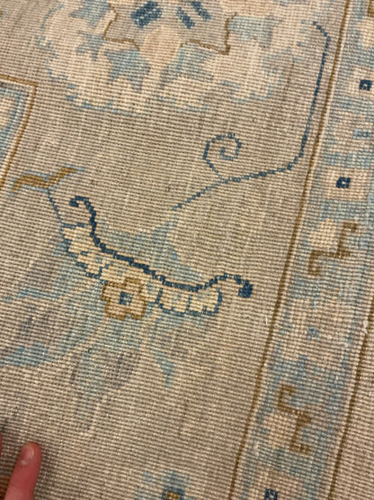 Afghan Peshawar Rug, 8'4" x 9'10", in baby blue, beige, ivory and slate - photo 4