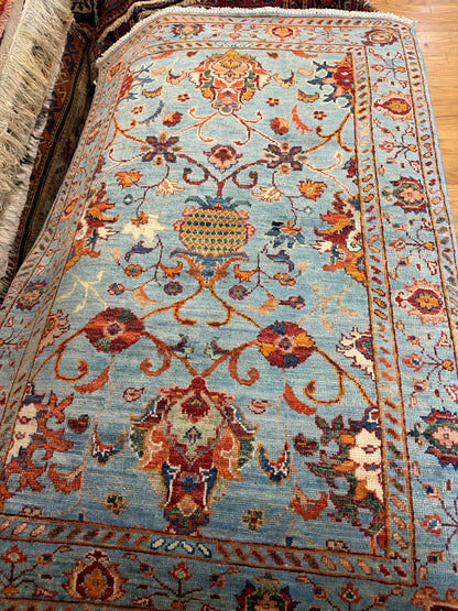 Afghan Sultani Rug, 2'10" x 4'3", in baby blue, burgundy, green and orange - photo 4