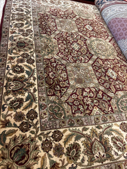 Indian Agra Jaipur Rug, 8'1" x 9'10", in burgundy, green and ivory - photo 2