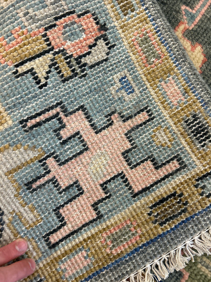 Indian Oushak Rug, 4'2" x 6', in blue, gold, grey and pink - photo 3