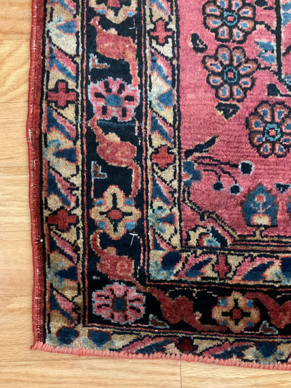 Antique Persian Sarouk Rug, 3'4" x 4'11", in baby blue, navy and rose - photo 2