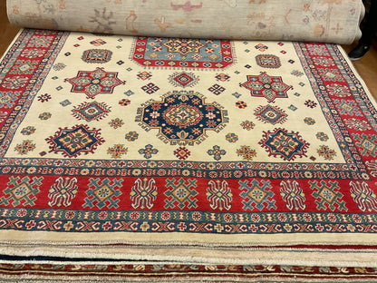 Afghan Kazak Rug, 7'11" x 9'10", in blue, ivory, navy and red - photo 2