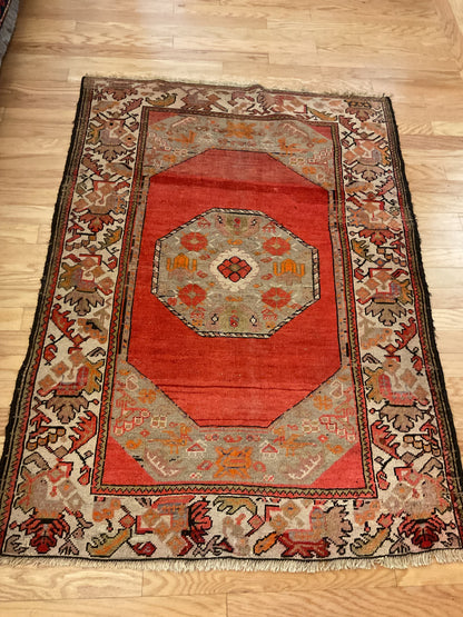 Antique Persian Kurdish Rug, 3'11" x 5'6", in grey, ivory, orange and red - photo 4
