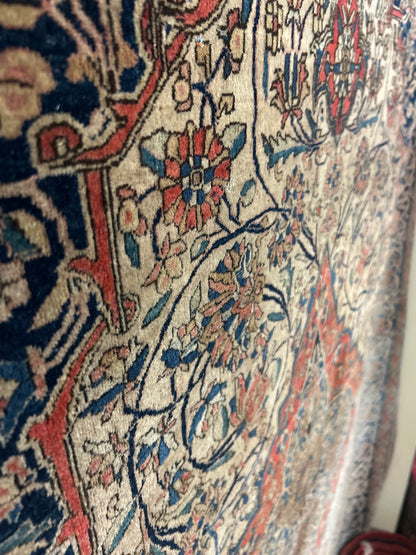 Antique Persian Mohtasham Kashan Rug, 4'7" x 6'10", in ivory, navy, rust and teal - photo 4
