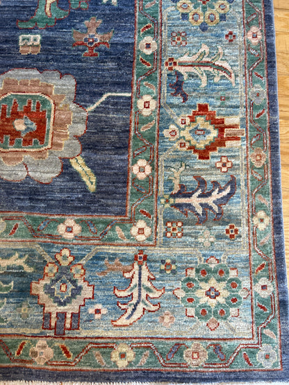 Afghan Oushak Rug, 9'6" x 13'7", in blue, green, ivory and orange - photo 3