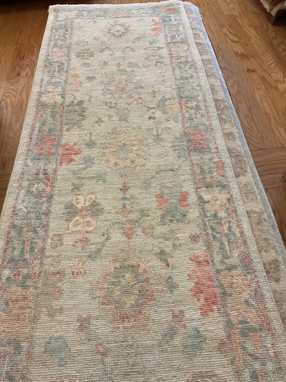 Afghan Oushak Runner, 2'4" x 7'8", in beige, grey, ivory and salmon - photo 2