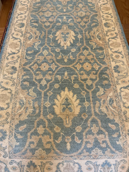 Pakistani Peshawar Runner, 2'7" x 8'7", in baby blue, beige and ivory - photo 3