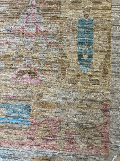 Indian Oushak Rug, 11'8" x 15'1", in baby blue, beige, gold and pink - photo 3