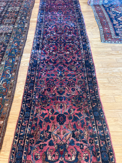 Antique Persian Yazd Runner, 2'8" x 12'2", in blue, ivory, navy and raspberry - photo 5