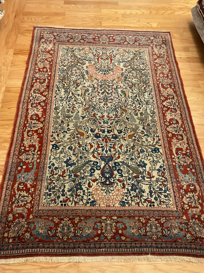 Antique Persian Kashan Rug, 4'5" x 6'7", in baby blue, ivory, navy and red - photo 5