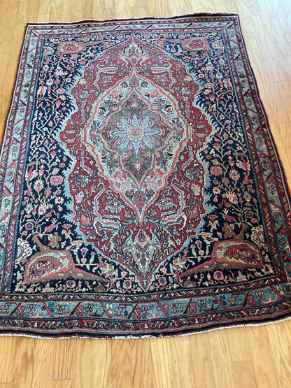 Antique Persian Bidjar Rug, 4'7" x 6'2", in baby blue, ivory, navy and red - photo 2