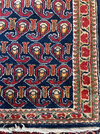 Vintage Persian Kurdish Runner, 3'3" x 9'10", in gold, ivory, navy and red - photo 2