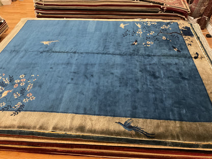 Antique Sino Chinese Walter Nichols Rug, 9' x 12', in beige, blue and gold - photo 2