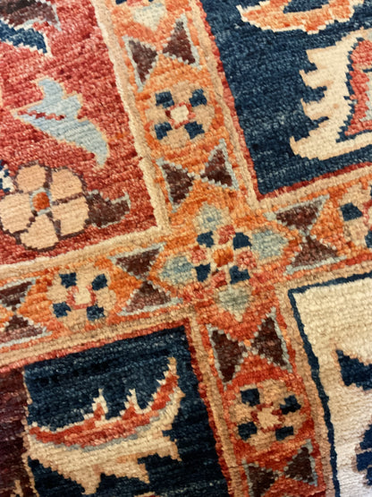 Afghan Baktarie Runner, 2'6" x 9'3", in ivory, navy, rust and salmon - photo 4