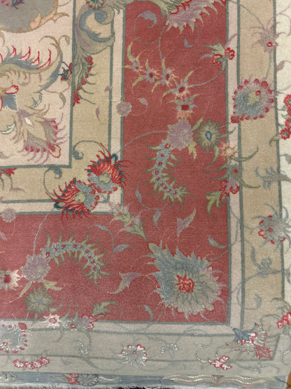 Persian Tabriz Rug with Silk, 8' x 11'6", in cream, grey and salmon - photo 2