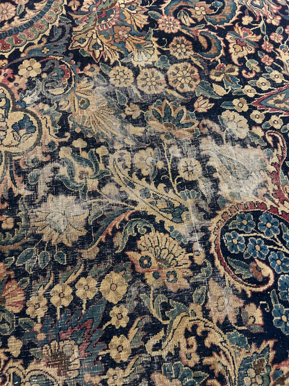 Antique Persian Lavar Kerman Rug, 10'6" x 18'6", in beige, blue, navy and pink - photo 2