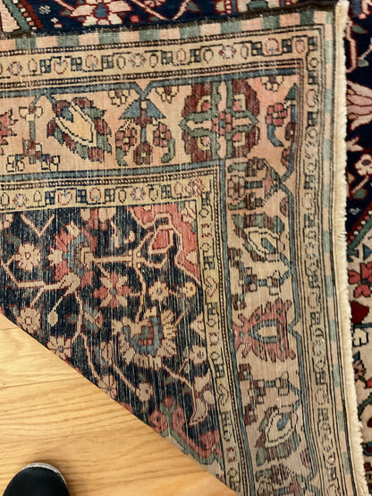 Antique Persian Mishan Malayer Rug, 4'7" x 6'5", in green, ivory, navy and salmon - photo 3