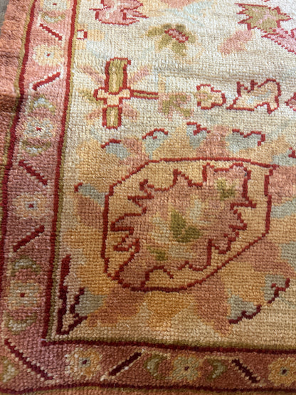 Vintage Turkish Oushak Rug, 9'1" x 11'10", in brick, burgundy, gold and green - photo 2