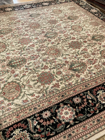 Sino Varamin Rug, 7'9" x 9'10", in black, green, ivory and pink