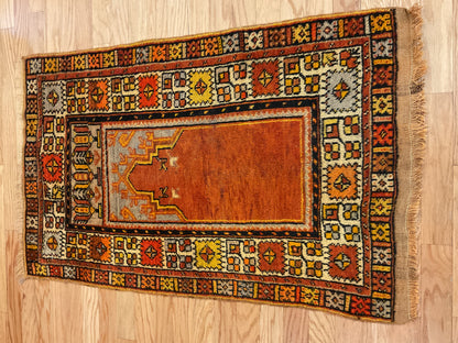 Antique Turkish Anatolian Rug, 2'10" x 4'5", in black, gold, ivory and orange - photo 2
