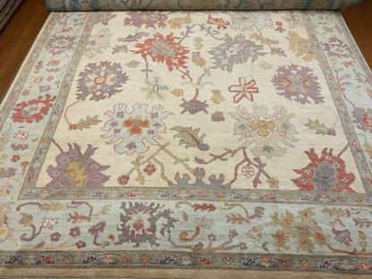 Afghan Oushak Rug, 8'10" x 11'10", in baby blue, gold, ivory and plum - photo 3