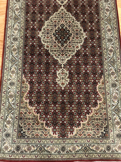 Indian Tabriz Runner, 3'4" x 13'2", in burgundy, grey, ivory and navy