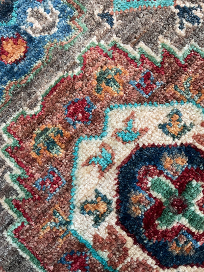 Afghan Turkman Runner, 2'8" x 10'2", in gold, grey, red and salmon - photo 3
