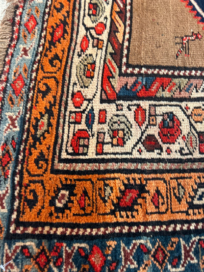 Antique Persian Kurdish Bidjar Runner, 3'7" x 14'7", in camel, ivory, navy and orange - photo 3
