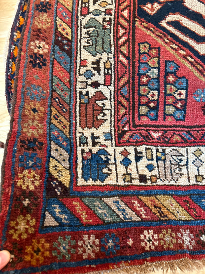 Antique Persian Kurdish Runner, 3'6" x 14', in blue, gold, ivory and red - photo 2