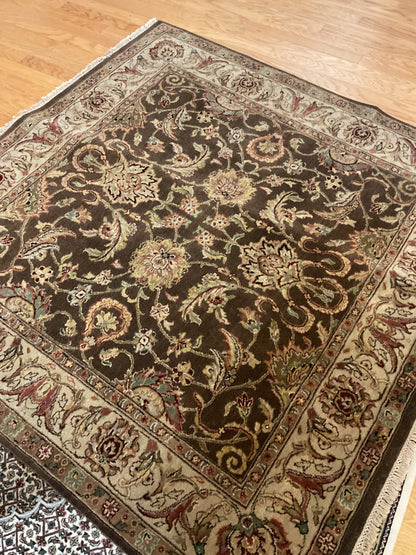 Indian Agra Jaipur Rug, 6'1" x 6', in beige, brown, ivory and red
