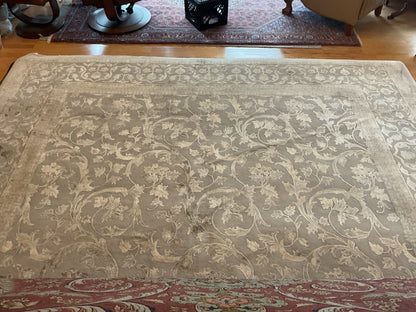 Indian Agra Jaipur Rug with Silk, 10' x 14', in beige, green and ivory - photo 2