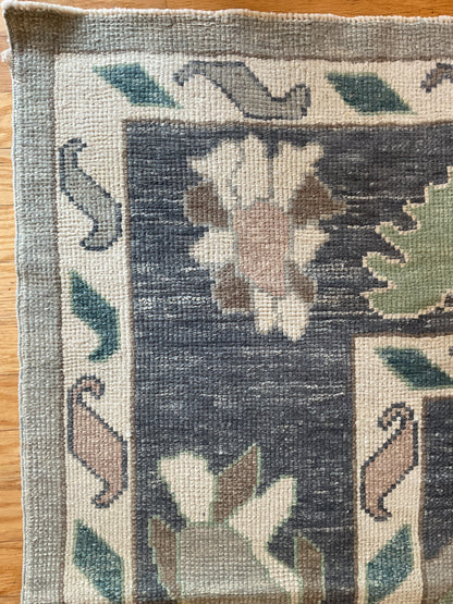 Turkish Oushak Rug, 9'4" x 11'8", in charcoal, grey, ivory and teal - photo 4