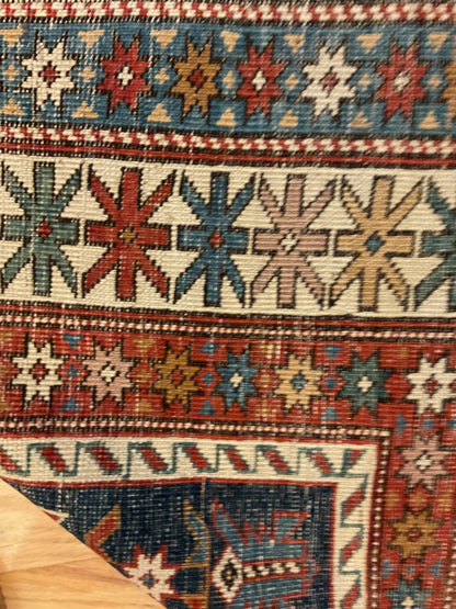 Antique Russian Kazak Rug, 3'11" x 5'6", in baby blue, ivory, navy and red - photo 3